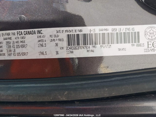 2C4RDGBG3FR747914 Dodge Grand Caravan