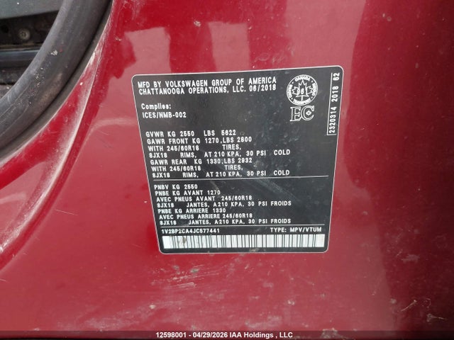 2018 Volkswagen Atlas Trendline მანქანა იყიდება აუქციონზე, vin: 1V2BP2CA4JC577441, აუქციონის ნომერი: 12598001