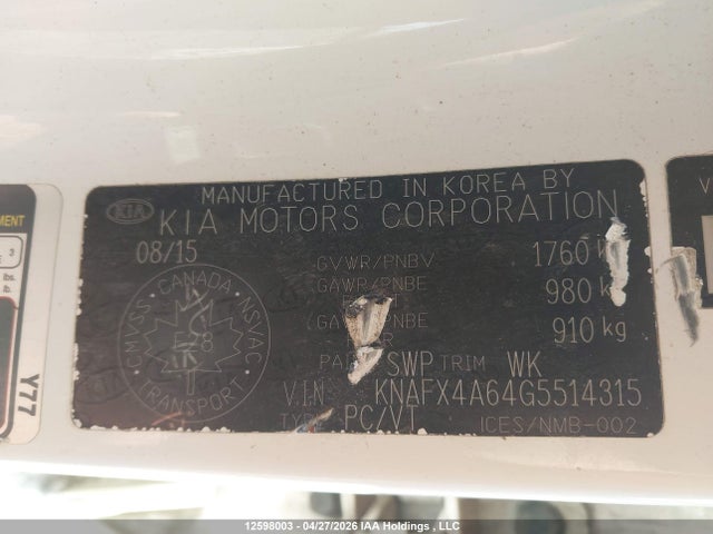 KNAFX4A64G5514315 KIA Forte