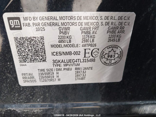 Aukcja sprzedaży 2026 Gmc Terrain Elevation Awd, vin: 3GKALUEG4TL315498, numer aukcji: 12598019