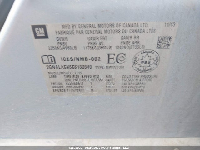 Продажа на аукционе авто 2014 Chevrolet Equinox Ls, vin: 2GNALAEK6E6182840, номер лота: 12598020