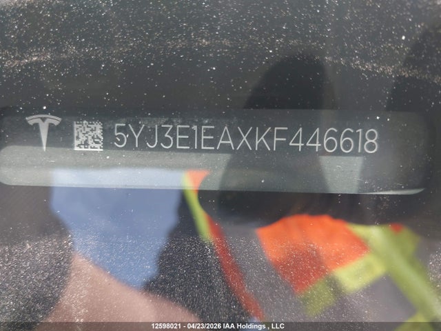 Aukcja sprzedaży 2019 Tesla Model 3, vin: 5YJ3E1EAXKF446618, numer aukcji: 12598021