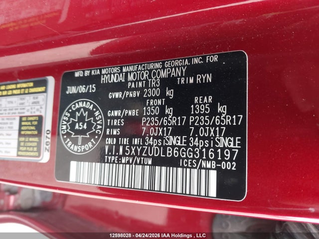 5XYZUDLB6GG316197 Hyundai Santa Fe Sport 2.4 Premium