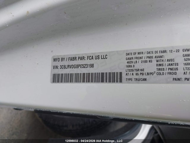 Продажа на аукционе авто 2023 Ram Promaster 2500 2500 High, vin: 3C6LRVDG8PE523198, номер лота: 12598032