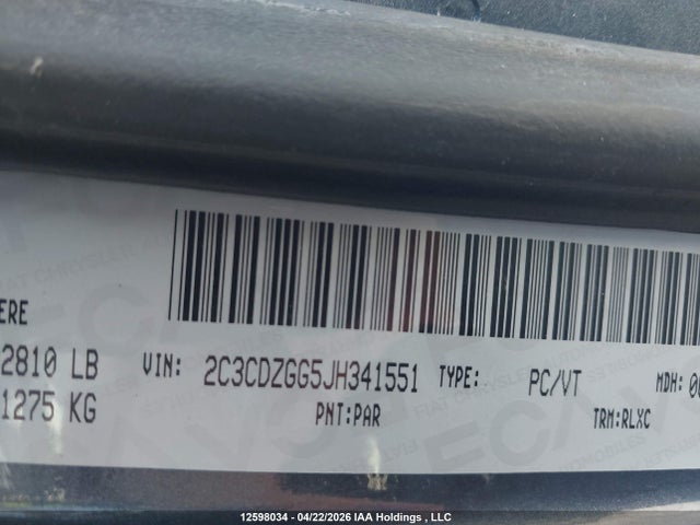 2C3CDZGG5JH341551 Dodge Challenger Gt