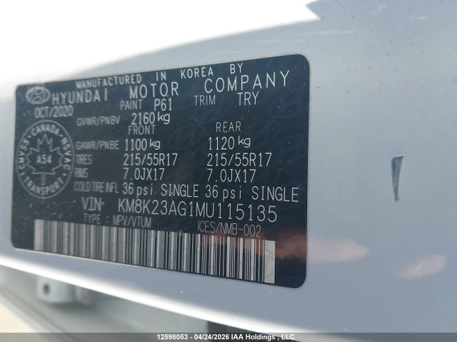 KM8K23AG1MU115135 Hyundai Kona Electric Preferred With Two-tone Roof