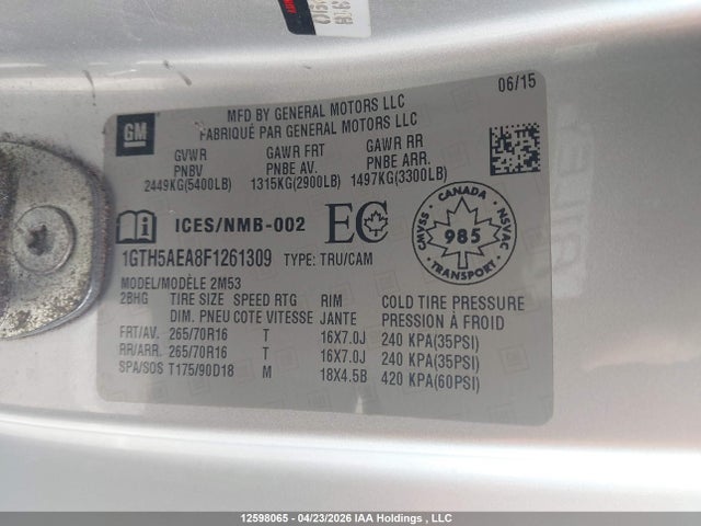Aukcja sprzedaży 2015 Gmc Canyon, vin: 1GTH5AEA8F1261309, numer aukcji: 12598065