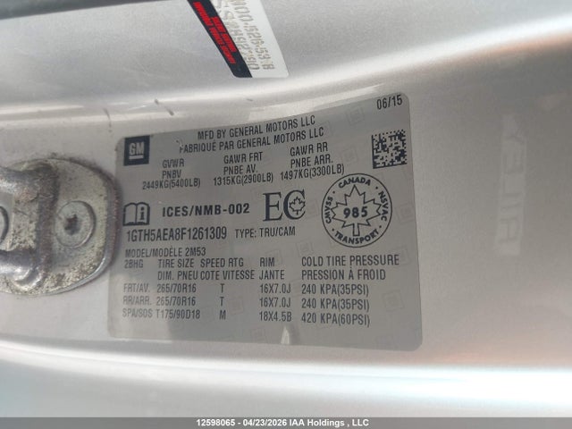 Aukcja sprzedaży 2015 Gmc Canyon, vin: 1GTH5AEA8F1261309, numer aukcji: 12598065