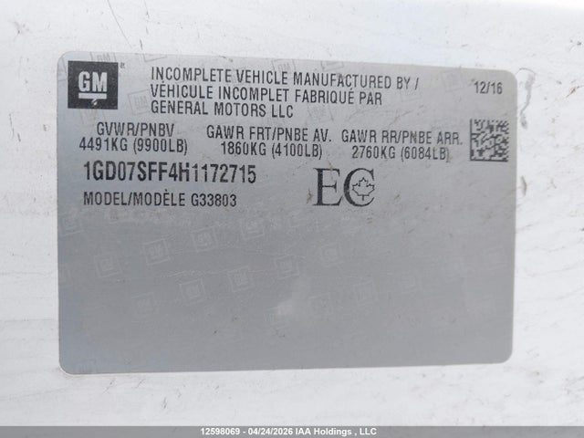 1GD07SFF4H1172715 GMC Savana Cutaway 3500 1wt