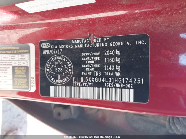 5XXGU4L31HG174251 KIA Optima Ex Tech/ex+ W/sunroof