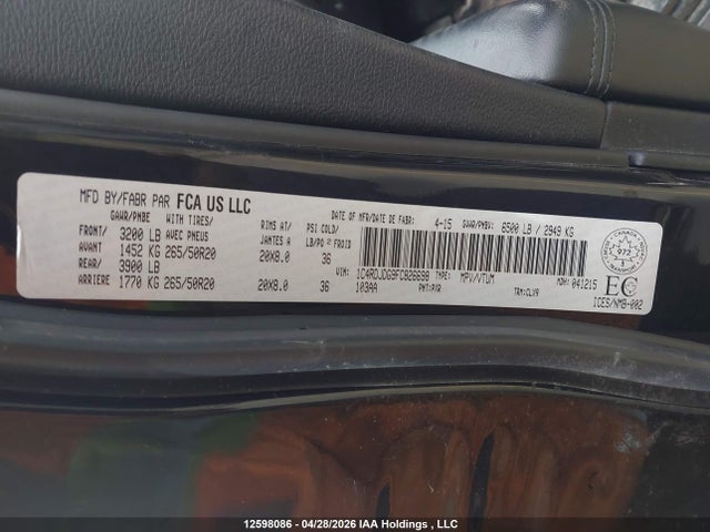 12598086 :رقم المزاد ، 1C4RDJDG9FC826698 vin ، 2015 Dodge Durango مزاد بيع