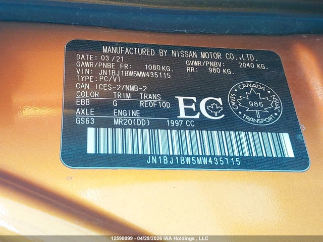 2021 Nissan Qashqai S/sl/sv მანქანა იყიდება აუქციონზე, vin: JN1BJ1BW5MW435115, აუქციონის ნომერი: 12598099