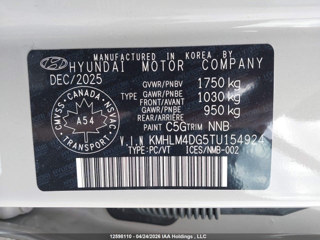 KMHLM4DG5TU154924 Hyundai Elantra Sel Sport
