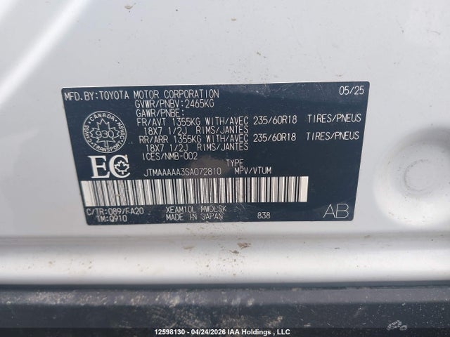 2025 Toyota Bz4x Xle/limited მანქანა იყიდება აუქციონზე, vin: JTMAAAAA3SA072810, აუქციონის ნომერი: 12598130