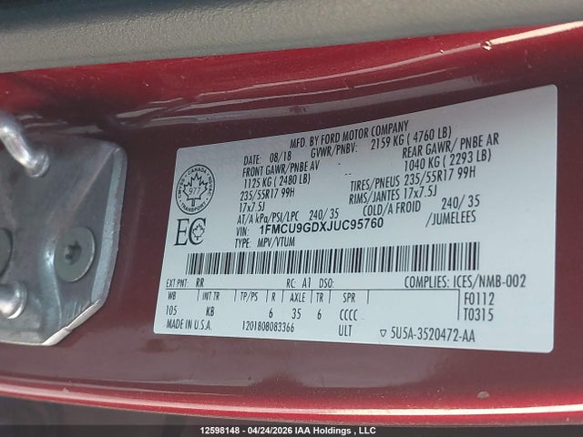 1FMCU9GDXJUC95760 Ford ESCAPE SE
