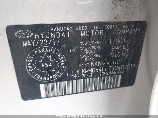 KMHD84LF7JU482814 Hyundai Elantra