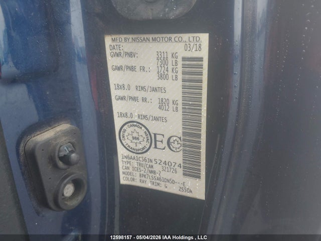 1N6AA1C56JN524074 Nissan Titan Pro-4x/sv