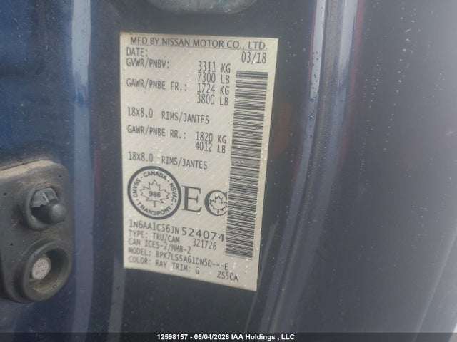 1N6AA1C56JN524074 Nissan Titan Pro-4x/sv