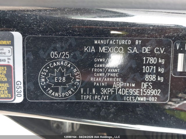 2025 Kia K4 Lx/lxs მანქანა იყიდება აუქციონზე, vin: 3KPFT4DE9SE159902, აუქციონის ნომერი: 12598164