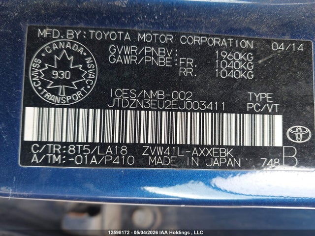 JTDZN3EU2EJ003411 Toyota Prius