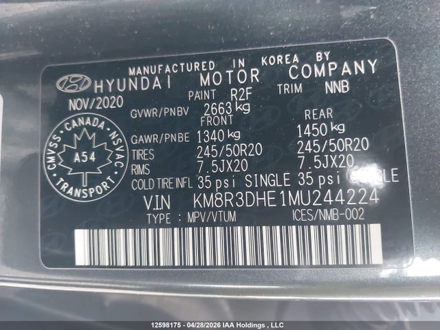 KM8R3DHE1MU244224 Hyundai Palisade Sel