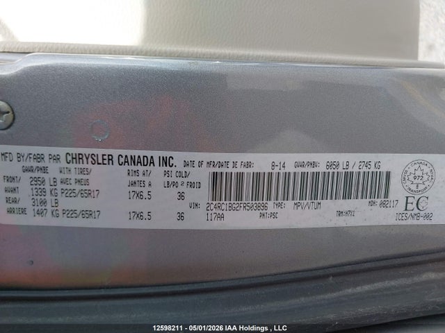 Продажа на аукционе авто 2015 Chrysler Town & Country, vin: 2C4RC1BG2FR503896, номер лота: 12598211