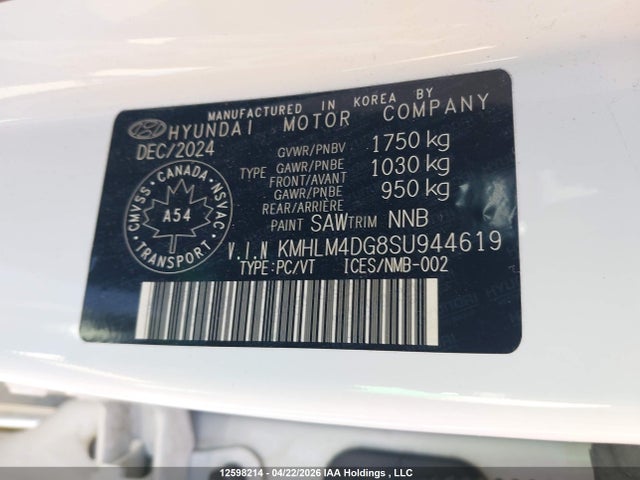 12598214 :رقم المزاد ، KMHLM4DG8SU944619 vin ، 2025 Hyundai Elantra Sel Sport مزاد بيع