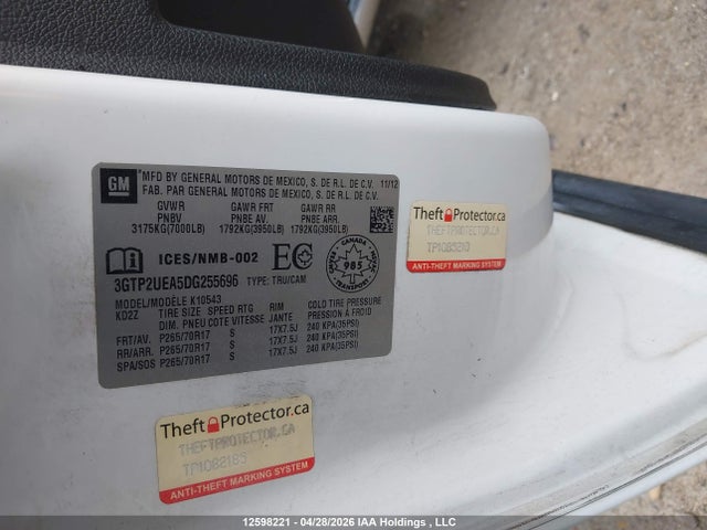 2013 Gmc Sierra K1500 Sl მანქანა იყიდება აუქციონზე, vin: 3GTP2UEA5DG255696, აუქციონის ნომერი: 12598221