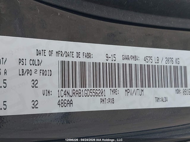 1C4NJRAB1GD556201 Jeep Patriot Sport/north
