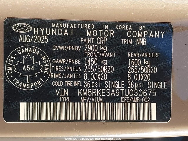 KM8RKESA9TU030675 Hyundai Palisade Luxury Hybrid 8-passenger