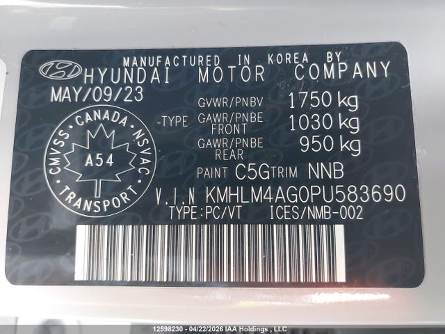 12598230 :رقم المزاد ، KMHLM4AG0PU583690 vin ، 2023 Hyundai Elantra Sel مزاد بيع