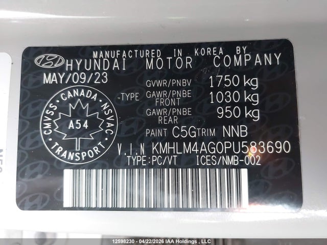 12598230 :رقم المزاد ، KMHLM4AG0PU583690 vin ، 2023 Hyundai Elantra Sel مزاد بيع
