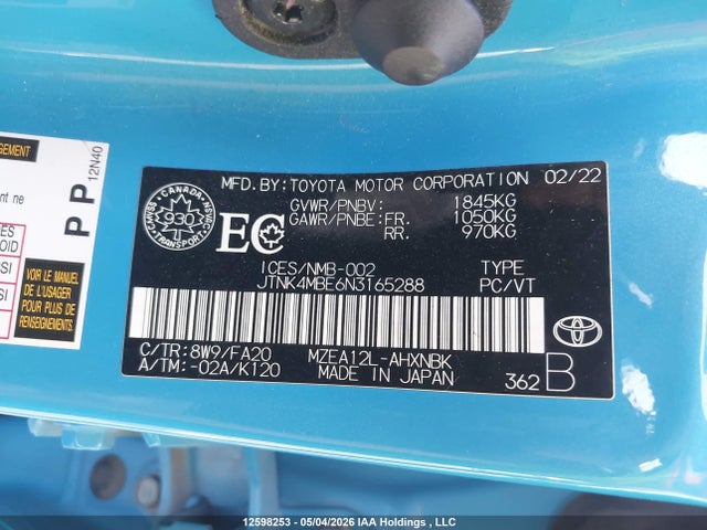 JTNK4MBE6N3165288 Toyota COROLLA SE