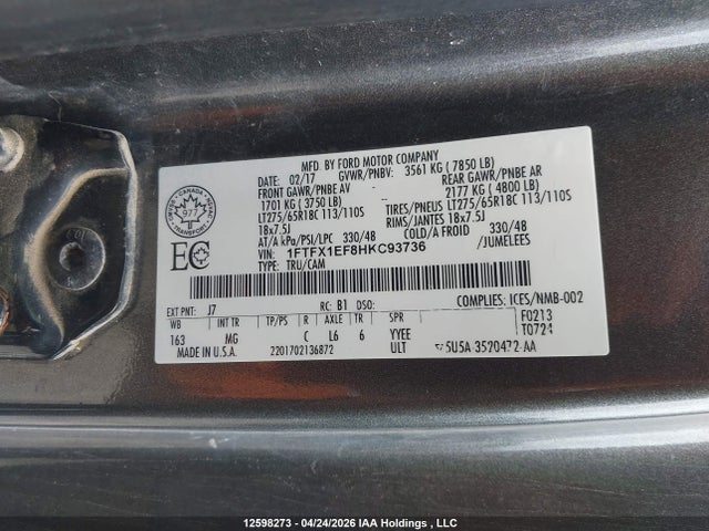 Ford F-150 Xlt 2017 1FTFX1EF8HKC93736 Image 9