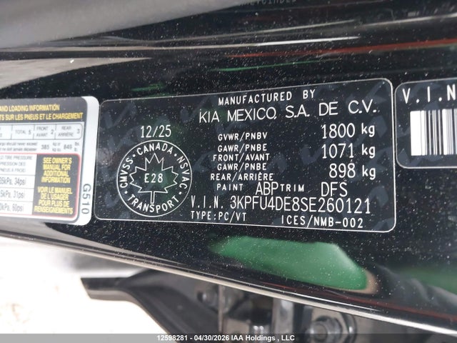 3KPFU4DE8SE260121 KIA K4 Ex