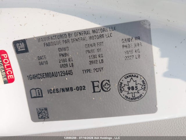 Aukcja sprzedaży 2010 Buick Lucerne Cxl, vin: 1G4HC5EM0AU129445, numer aukcji: 12598288