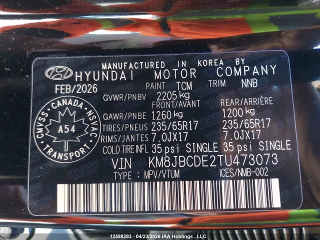 Продаж на аукціоні авто 2026 Hyundai Tucson Sel, vin: KM8JBCDE2TU473073, номер лоту: 12598293