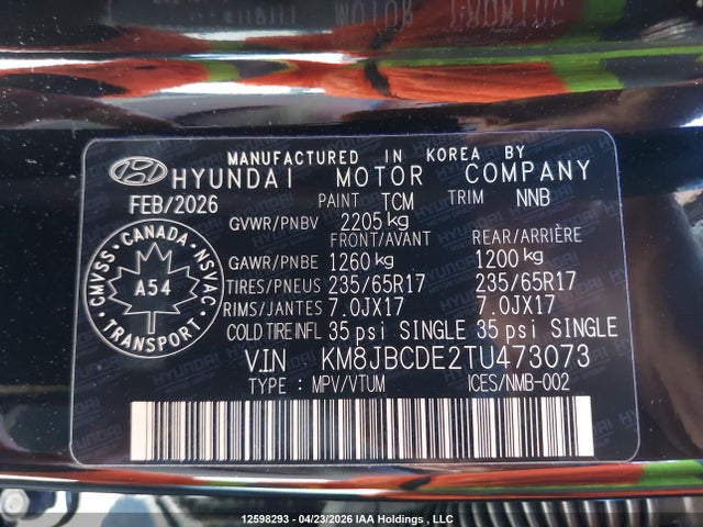 Продаж на аукціоні авто 2026 Hyundai Tucson Sel, vin: KM8JBCDE2TU473073, номер лоту: 12598293