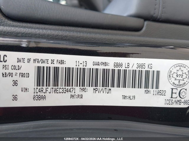 Aukcja sprzedaży 2014 Jeep Grand Cherokee Summit, vin: 1C4RJFJT0EC334471, numer aukcji: 12594372