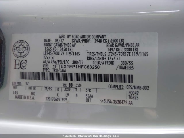 Aukcja sprzedaży 2017 Ford F-150, vin: 1FTEX1EP1HFC63250, numer aukcji: 12598326