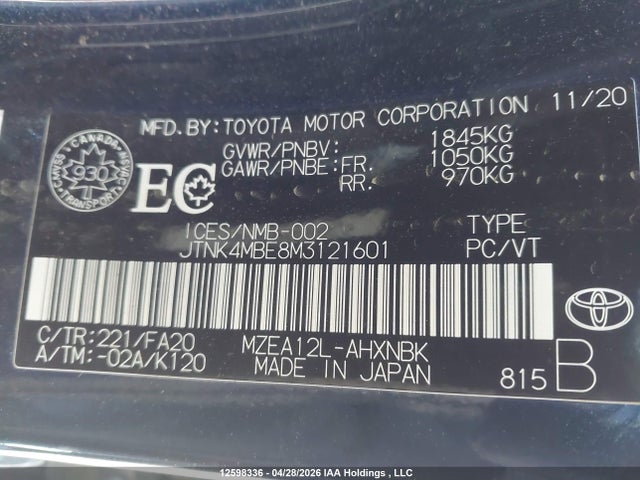 JTNK4MBE8M3121601 Toyota Corolla
