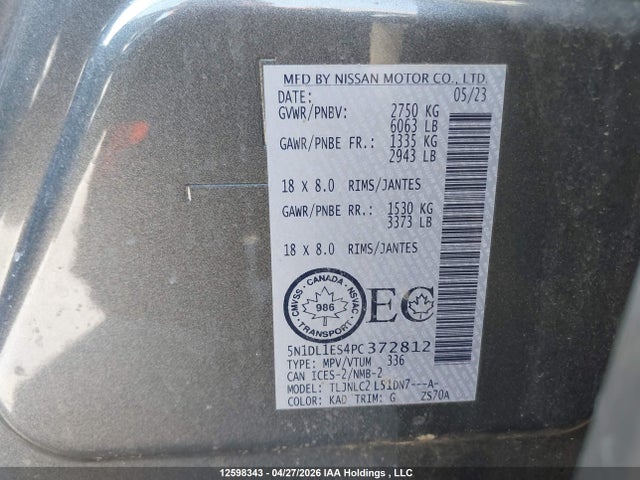 5N1DL1ES4PC372812 Infiniti QX60 PURE