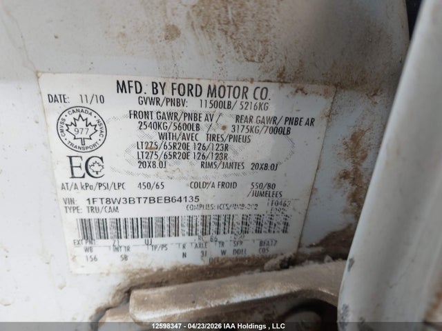 Продаж на аукціоні авто 2011 Ford F350 Super Duty, vin: 1FT8W3BT7BEB64135, номер лоту: 12598347