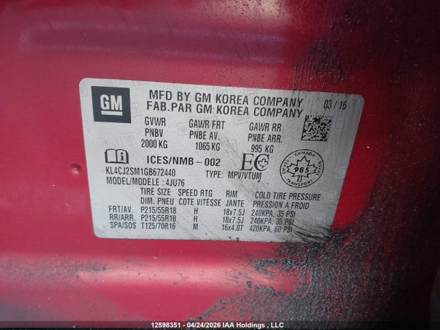 KL4CJ2SM1GB672440 Buick Encore Sport Touring