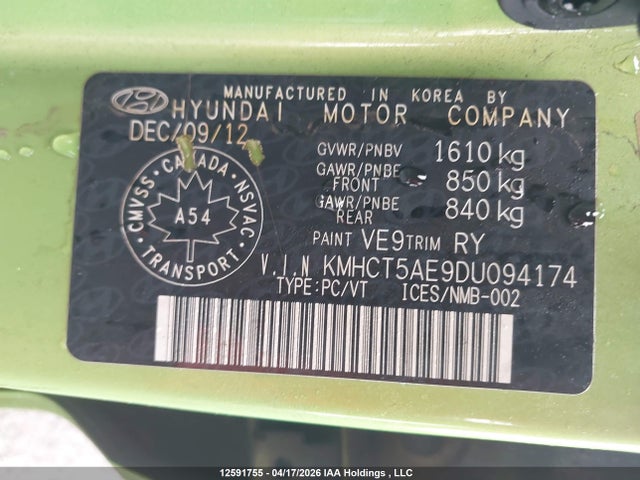Продажа на аукционе авто 2013 Hyundai Accent Gl, vin: KMHCT5AE9DU094174, номер лота: 12591755