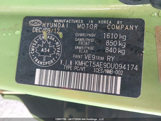 Продажа на аукционе авто 2013 Hyundai Accent Gl, vin: KMHCT5AE9DU094174, номер лота: 12591755