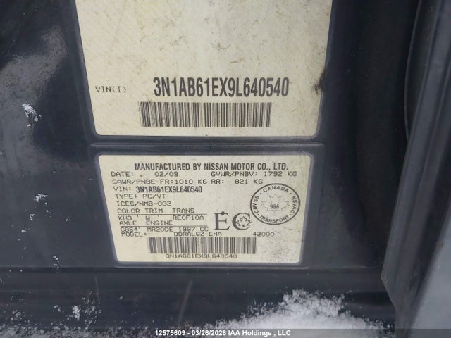 Продаж на аукціоні авто 2009 Nissan Sentra 2.0, vin: 3N1AB61EX9L640540, номер лоту: 12575609