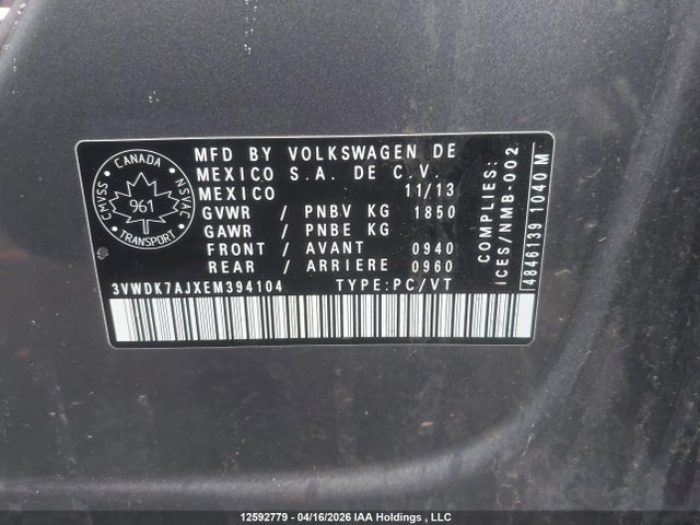 3VWDK7AJXEM394104 Volkswagen Jetta 2.0l Comfortline