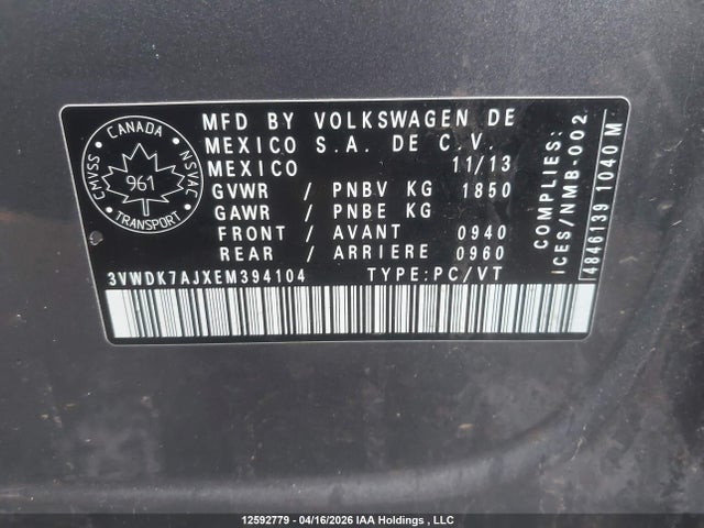 3VWDK7AJXEM394104 Volkswagen Jetta 2.0l Comfortline