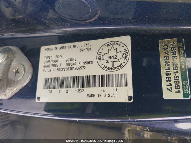 Aukcja sprzedaży 2009 Honda Accord Ex-l, vin: 1HGCP25839A806572, numer aukcji: 12564911